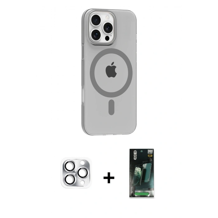 MARSİLYAN™- iPhone 16 Pro Max Kılıf Pusula Form Özel Seri - Siyah 360 Mat Full Body Arka Koruyucu + Pers Alüminyum Kamera Lens - GS