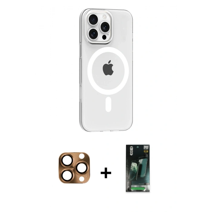 MARSİLYAN™- iPhone 16 Pro Max Kılıf Pusula Form Özel Seri - Siyah 360 Mat Full Body Arka Koruyucu + Pers Alüminyum Kamera Lens - CLTM