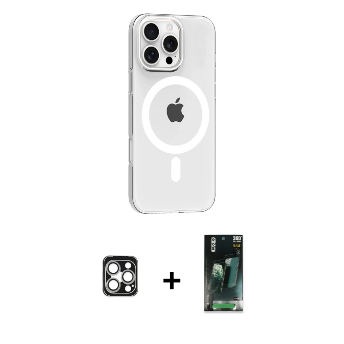 MARSİLYAN™- iPhone 16 Pro Max Kılıf Pusula Form Özel Seri - Siyah 360 Mat Full Body Arka Koruyucu + PVD Metal Kamera Lens - GS