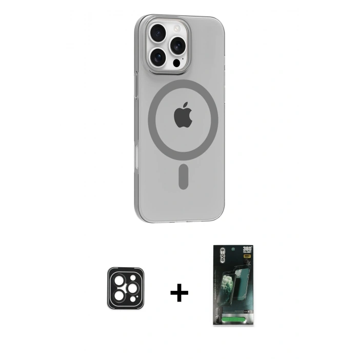 MARSİLYAN™- iPhone 16 Pro Max Kılıf Pusula Form Özel Seri - Siyah 360 Mat Full Body Arka Koruyucu + PVD Metal Kamera Lens - SH