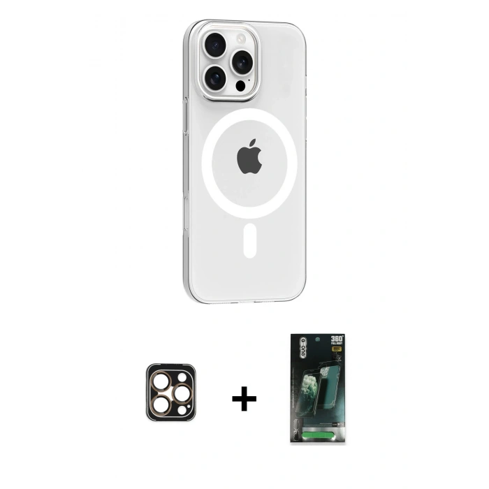 MARSİLYAN™- iPhone 16 Pro Max Kılıf Pusula Form Özel Seri - Siyah 360 Mat Full Body Arka Koruyucu + PVD Metal Kamera Lens - GD