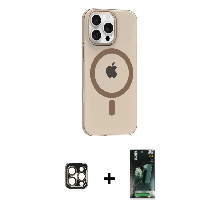 MARSİLYAN™- iPhone 16 Pro Max Kılıf Pusula Form Özel Seri - Siyah 360 Mat Full Body Arka Koruyucu + PVD Metal Kamera Lens - GD