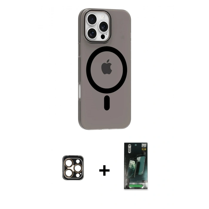 MARSİLYAN™- iPhone 16 Pro Max Kılıf Pusula Form Özel Seri - Siyah 360 Mat Full Body Arka Koruyucu + PVD Metal Kamera Lens - GD