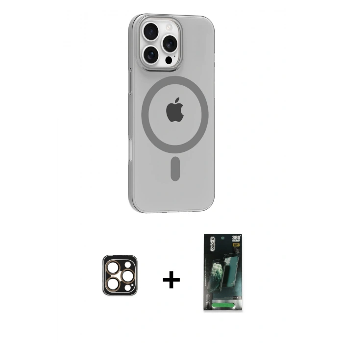 MARSİLYAN™- iPhone 16 Pro Max Kılıf Pusula Form Özel Seri - Siyah 360 Mat Full Body Arka Koruyucu + PVD Metal Kamera Lens - GD