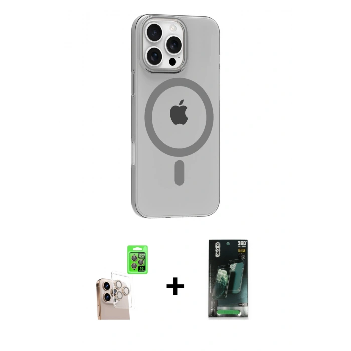 MARSİLYAN™- iPhone 16 Pro Max Kılıf Pusula Form Özel Seri - Siyah 360 Mat Full Body Arka Koruyucu + Raze Metal Kamera Lens - NLGY
