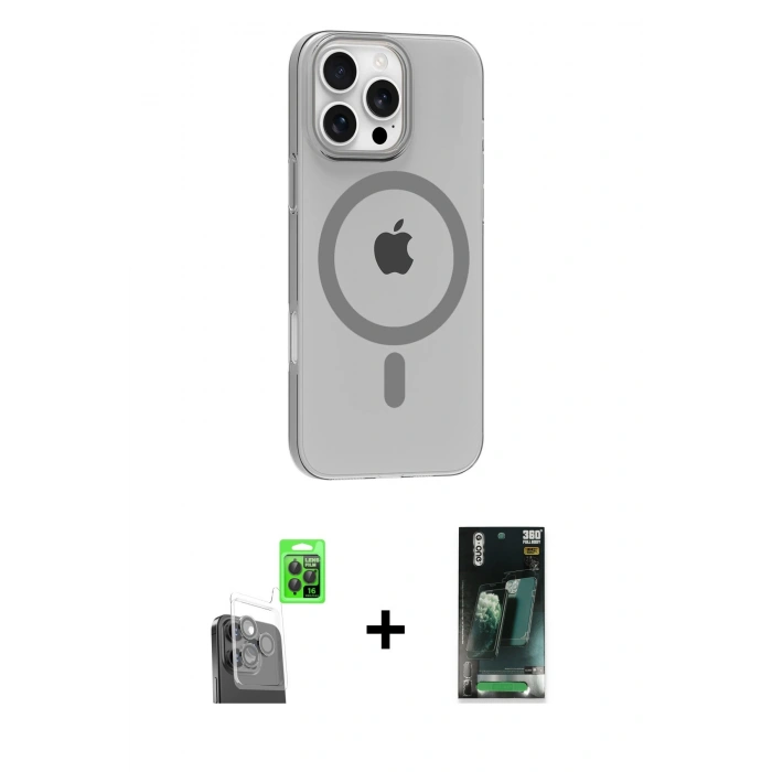MARSİLYAN™- iPhone 16 Pro Max Kılıf Pusula Form Özel Seri - Siyah 360 Mat Full Body Arka Koruyucu + Raze Metal Kamera Lens - SH