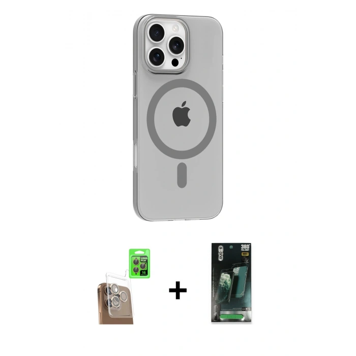 MARSİLYAN™- iPhone 16 Pro Max Kılıf Pusula Form Özel Seri - Siyah 360 Mat Full Body Arka Koruyucu + Raze Metal Kamera Lens - CLTM