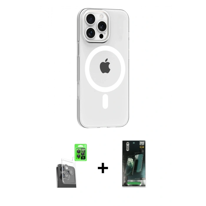 MARSİLYAN™- iPhone 16 Pro Max Kılıf Pusula Form Özel Seri - Siyah 360 Mat Full Body Arka Koruyucu + Raze Metal Kamera Lens - SH