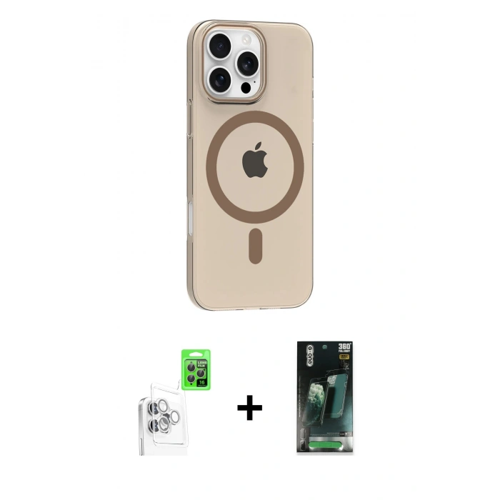 MARSİLYAN™- iPhone 16 Pro Max Kılıf Pusula Form Özel Seri - Siyah 360 Mat Full Body Arka Koruyucu + Raze Metal Kamera Lens - BZ