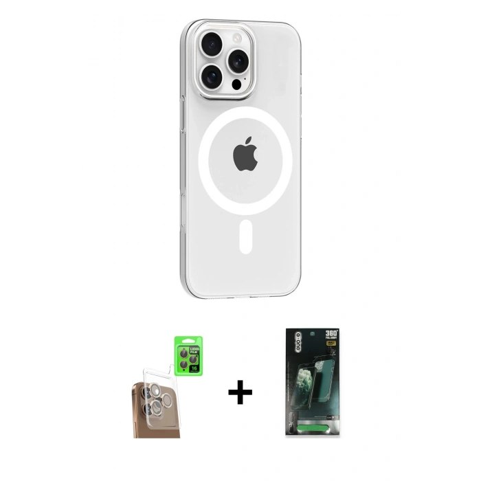 MARSİLYAN™- iPhone 16 Pro Max Kılıf Pusula Form Özel Seri - Siyah 360 Mat Full Body Arka Koruyucu + Raze Metal Kamera Lens - CLTM