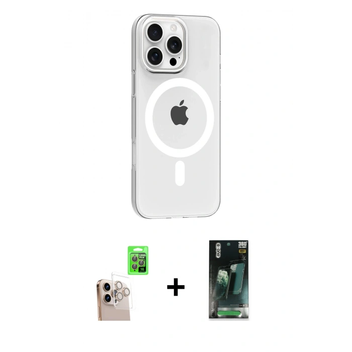 MARSİLYAN™- iPhone 16 Pro Max Kılıf Pusula Form Özel Seri - Siyah 360 Mat Full Body Arka Koruyucu + Raze Metal Kamera Lens - NLGY