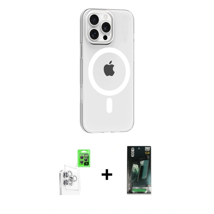 MARSİLYAN™- iPhone 16 Pro Max Kılıf Pusula Form Özel Seri - Siyah 360 Mat Full Body Arka Koruyucu + Raze Metal Kamera Lens - BZ