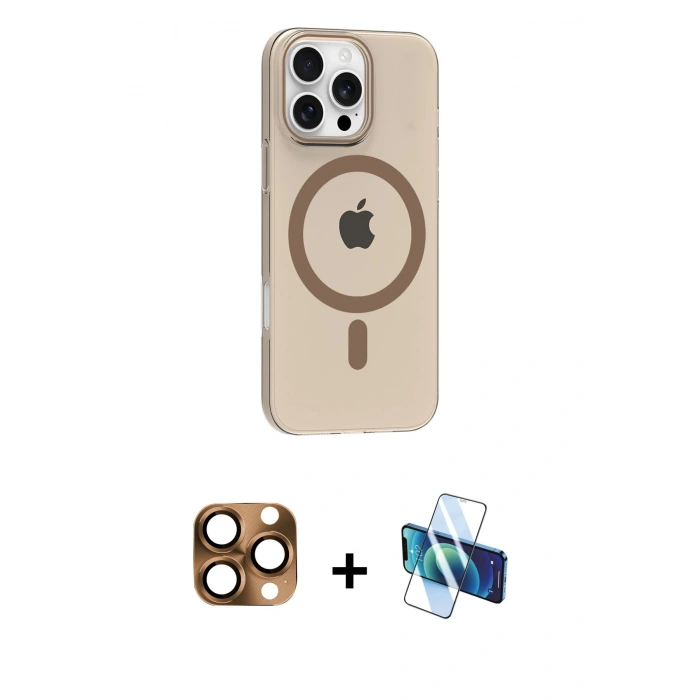 MARSİLYAN™- iPhone 16 Pro Max Kılıf Pusula Form Özel Seri - Siyah 3D Antistatik Cam Ekran Koruyucu + Pers Alüminyum Kamera Lens - CLTM