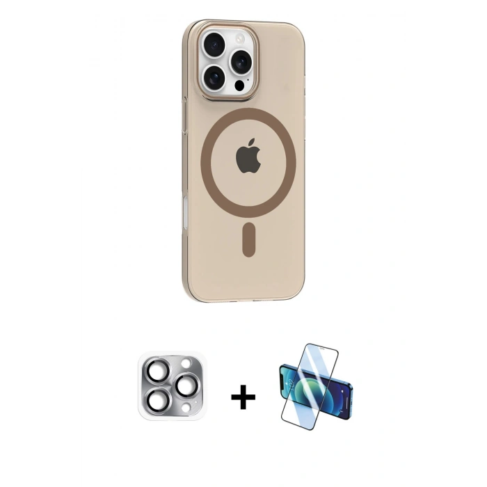 MARSİLYAN™- iPhone 16 Pro Max Kılıf Pusula Form Özel Seri - Siyah 3D Antistatik Cam Ekran Koruyucu + Pers Alüminyum Kamera Lens - GI