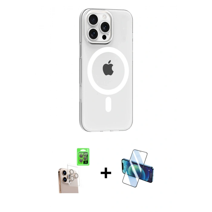 MARSİLYAN™- iPhone 16 Pro Max Kılıf Pusula Form Özel Seri - Siyah 3D Antistatik Cam Ekran Koruyucu + Raze Metal Kamera Lens - NLGY
