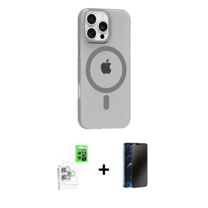 MARSİLYAN™- iPhone 16 Pro Max Kılıf Pusula Form Özel Seri - Siyah 3D Antistatik Hayalet Cam Ekran Koruyucu + Raze Metal Kamera Lens - BZ