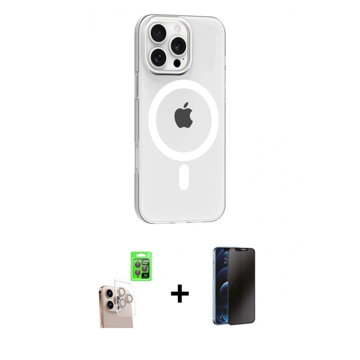 MARSİLYAN™- iPhone 16 Pro Max Kılıf Pusula Form Özel Seri - Siyah 3D Antistatik Hayalet Cam Ekran Koruyucu + Raze Metal Kamera Lens - NLGY