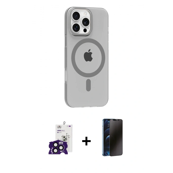 MARSİLYAN™- iPhone 16 Pro Max Kılıf Pusula Form Özel Seri - Siyah 3D Antistatik Hayalet Cam Ekran Koruyucu + Bilvis Titan Kamera Lens - SH