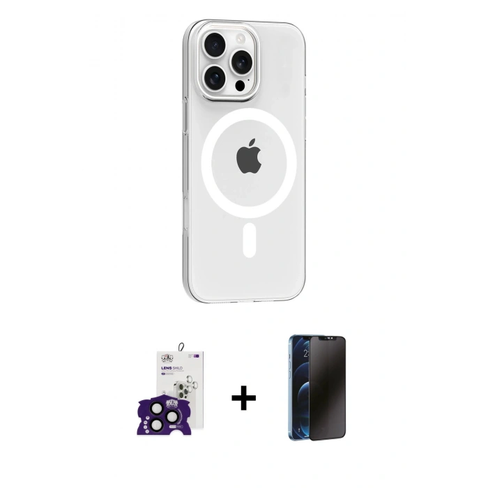 MARSİLYAN™- iPhone 16 Pro Max Kılıf Pusula Form Özel Seri - Siyah 3D Antistatik Hayalet Cam Ekran Koruyucu + Bilvis Titan Kamera Lens - SH