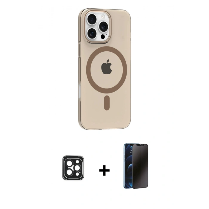 MARSİLYAN™- iPhone 16 Pro Max Kılıf Pusula Form Özel Seri - Siyah 3D Antistatik Hayalet Cam Ekran Koruyucu + PVD Metal Kamera Lens - SH