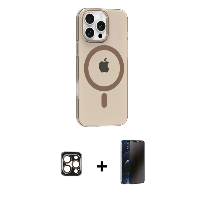 MARSİLYAN™- iPhone 16 Pro Max Kılıf Pusula Form Özel Seri - Siyah 3D Antistatik Hayalet Cam Ekran Koruyucu + PVD Metal Kamera Lens - GD