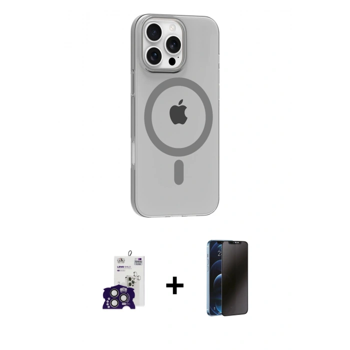 MARSİLYAN™- iPhone 16 Pro Max Kılıf Pusula Form Özel Seri - Siyah 3D Antistatik Hayalet Cam Ekran Koruyucu + Bilvis Titan Kamera Lens - TMGI