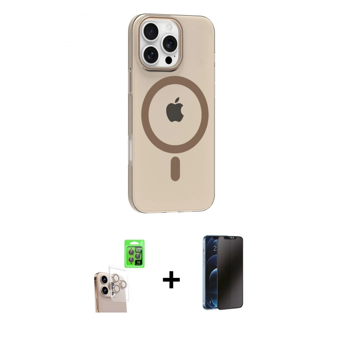 MARSİLYAN™- iPhone 16 Pro Max Kılıf Pusula Form Özel Seri - Siyah 3D Antistatik Hayalet Cam Ekran Koruyucu + Raze Metal Kamera Lens - NLGY