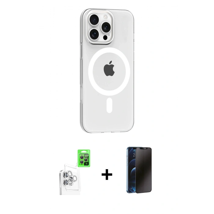 MARSİLYAN™- iPhone 16 Pro Max Kılıf Pusula Form Özel Seri - Siyah 3D Antistatik Hayalet Cam Ekran Koruyucu + Raze Metal Kamera Lens - BZ