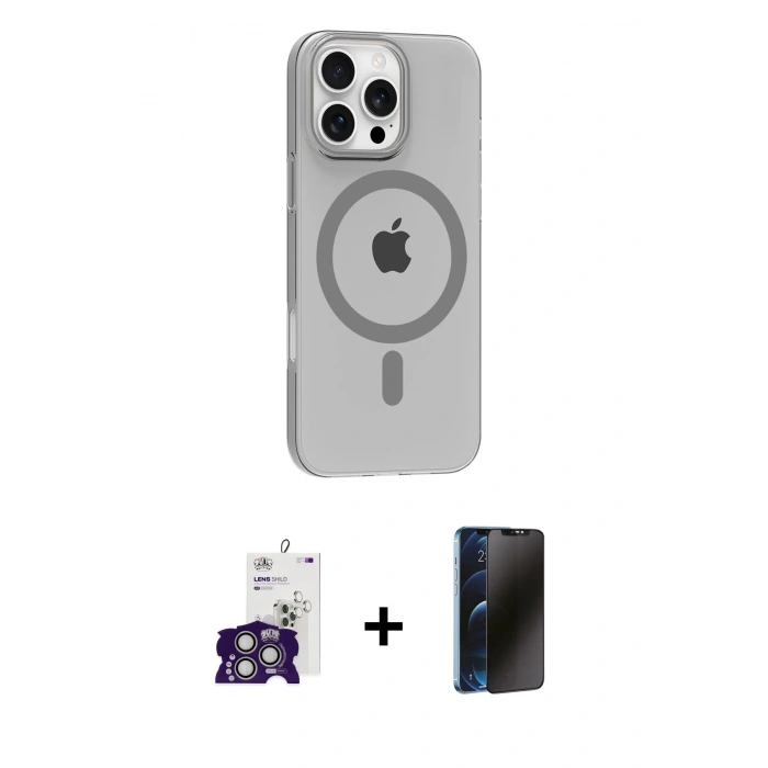 MARSİLYAN™- iPhone 16 Pro Max Kılıf Pusula Form Özel Seri - Siyah 3D Antistatik Hayalet Cam Ekran Koruyucu + Bilvis Titan Kamera Lens - GS