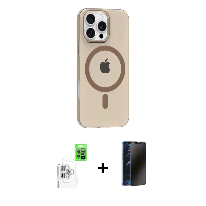 MARSİLYAN™- iPhone 16 Pro Max Kılıf Pusula Form Özel Seri - Siyah 3D Antistatik Hayalet Cam Ekran Koruyucu + Raze Metal Kamera Lens - BZ