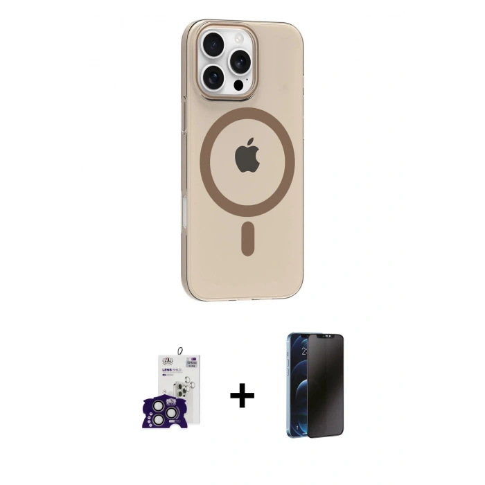MARSİLYAN™- iPhone 16 Pro Max Kılıf Pusula Form Özel Seri - Siyah 3D Antistatik Hayalet Cam Ekran Koruyucu + Bilvis Titan Kamera Lens - TMGI
