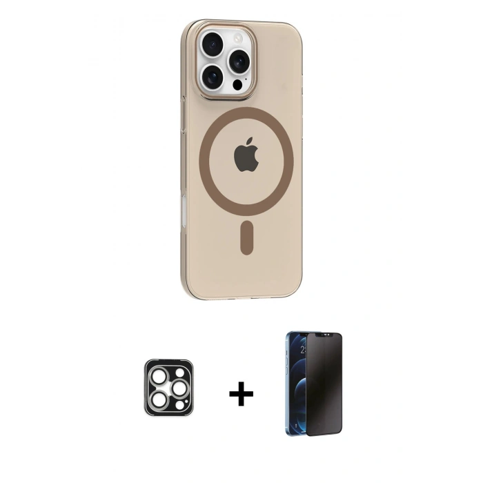 MARSİLYAN™- iPhone 16 Pro Max Kılıf Pusula Form Özel Seri - Siyah 3D Antistatik Hayalet Cam Ekran Koruyucu + PVD Metal Kamera Lens - GS