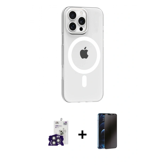 MARSİLYAN™- iPhone 16 Pro Max Kılıf Pusula Form Özel Seri - Siyah 3D Antistatik Hayalet Cam Ekran Koruyucu + Bilvis Titan Kamera Lens - TMGI