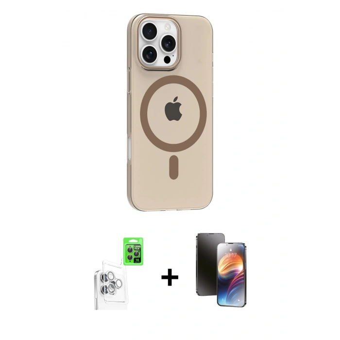 MARSİLYAN™- iPhone 16 Pro Max Kılıf Pusula Form Özel Seri - Siyah 3D Antistatik Mat Seramik Nano Ekran Koruyucu + Raze Metal Kamera Lens - BZ