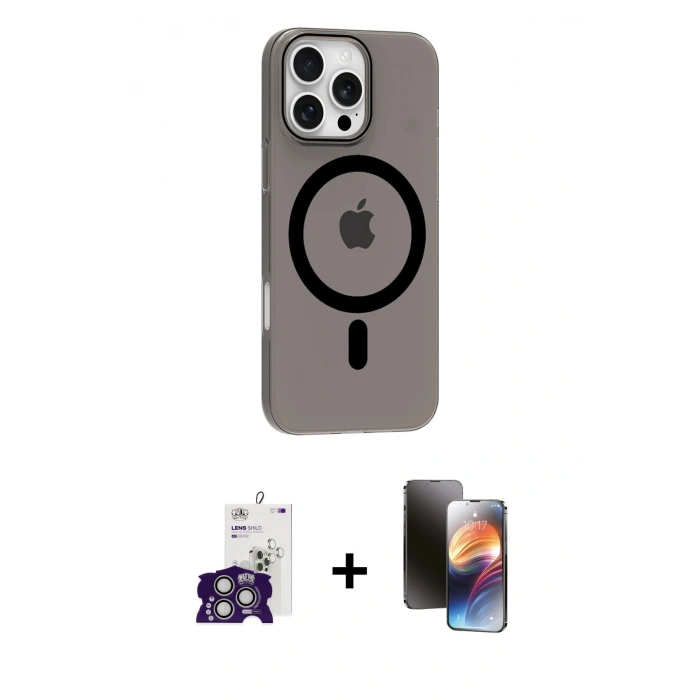 MARSİLYAN™- iPhone 16 Pro Max Kılıf Pusula Form Özel Seri - Siyah 3D Antistatik Mat Seramik Nano Ekran Koruyucu + Bilvis Titan Kamera Lens - GS