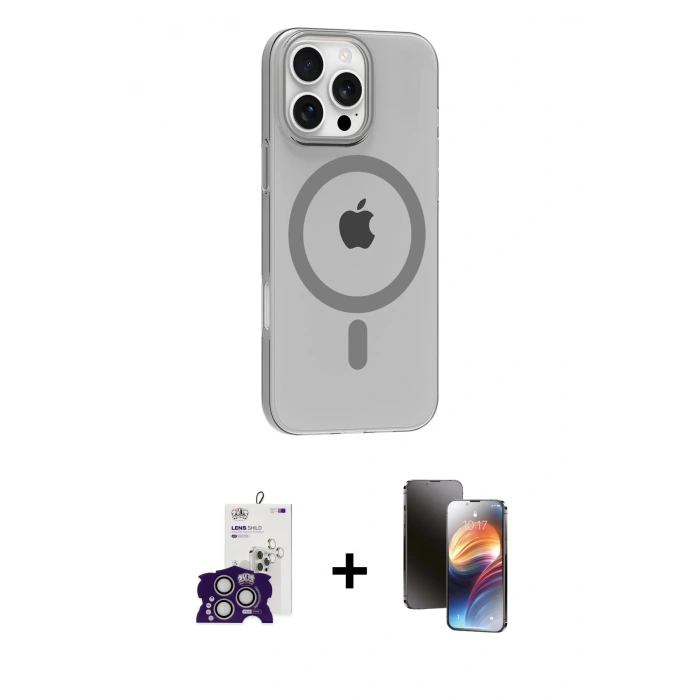 MARSİLYAN™- iPhone 16 Pro Max Kılıf Pusula Form Özel Seri - Siyah 3D Antistatik Mat Seramik Nano Ekran Koruyucu + Bilvis Titan Kamera Lens - GS