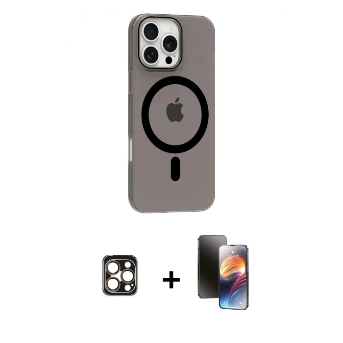MARSİLYAN™- iPhone 16 Pro Max Kılıf Pusula Form Özel Seri - Siyah 3D Antistatik Mat Seramik Nano Ekran Koruyucu + PVD Metal Kamera Lens - GD