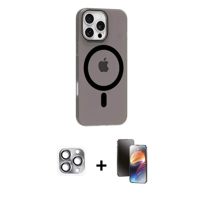 MARSİLYAN™- iPhone 16 Pro Max Kılıf Pusula Form Özel Seri - Siyah 3D Antistatik Mat Seramik Nano Ekran Koruyucu + Pers Alüminyum Kamera Lens - GI