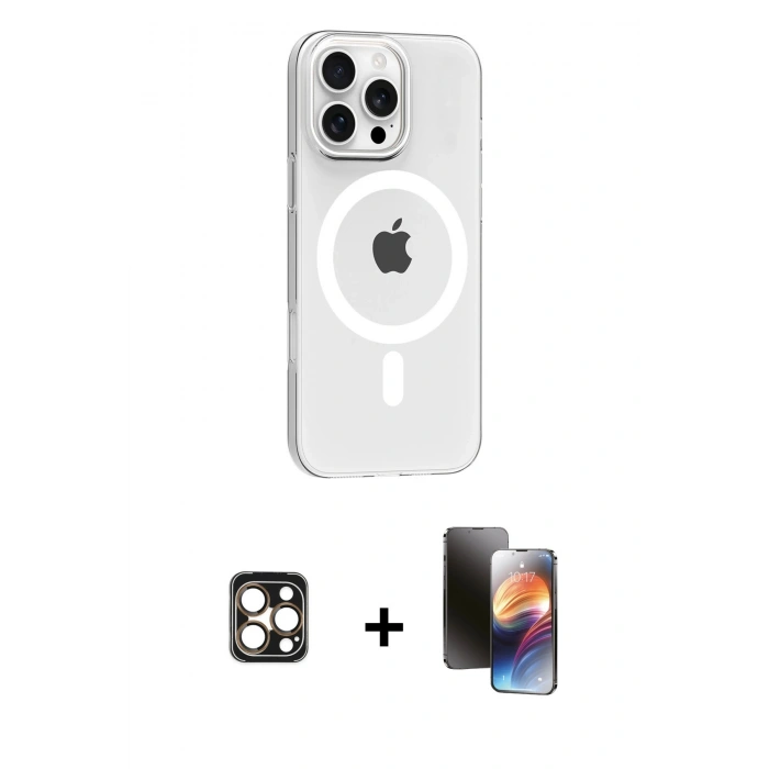 MARSİLYAN™- iPhone 16 Pro Max Kılıf Pusula Form Özel Seri - Siyah 3D Antistatik Mat Seramik Nano Ekran Koruyucu + PVD Metal Kamera Lens - GD