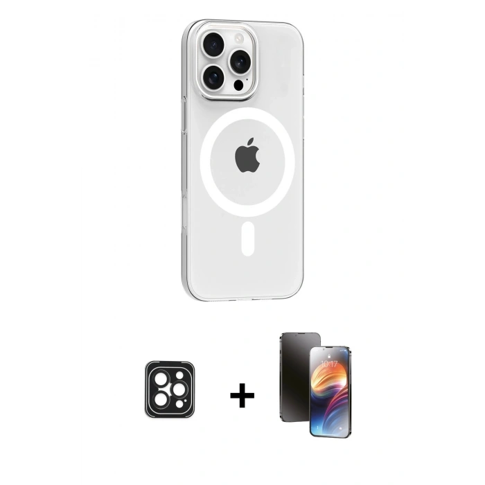 MARSİLYAN™- iPhone 16 Pro Max Kılıf Pusula Form Özel Seri - Siyah 3D Antistatik Mat Seramik Nano Ekran Koruyucu + PVD Metal Kamera Lens - SH