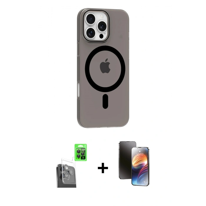 MARSİLYAN™- iPhone 16 Pro Max Kılıf Pusula Form Özel Seri - Siyah 3D Antistatik Mat Seramik Nano Ekran Koruyucu + Raze Metal Kamera Lens - SH