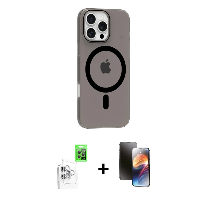 MARSİLYAN™- iPhone 16 Pro Max Kılıf Pusula Form Özel Seri - Siyah 3D Antistatik Mat Seramik Nano Ekran Koruyucu + Raze Metal Kamera Lens - BZ