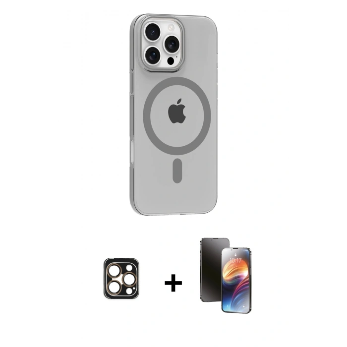 MARSİLYAN™- iPhone 16 Pro Max Kılıf Pusula Form Özel Seri - Siyah 3D Antistatik Mat Seramik Nano Ekran Koruyucu + PVD Metal Kamera Lens - GD