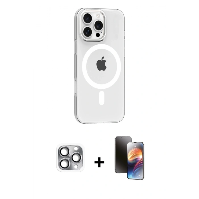 MARSİLYAN™- iPhone 16 Pro Max Kılıf Pusula Form Özel Seri - Siyah 3D Antistatik Mat Seramik Nano Ekran Koruyucu + Pers Alüminyum Kamera Lens - GI