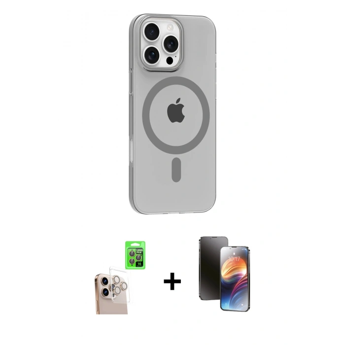 MARSİLYAN™- iPhone 16 Pro Max Kılıf Pusula Form Özel Seri - Siyah 3D Antistatik Mat Seramik Nano Ekran Koruyucu + Raze Metal Kamera Lens - NLGY