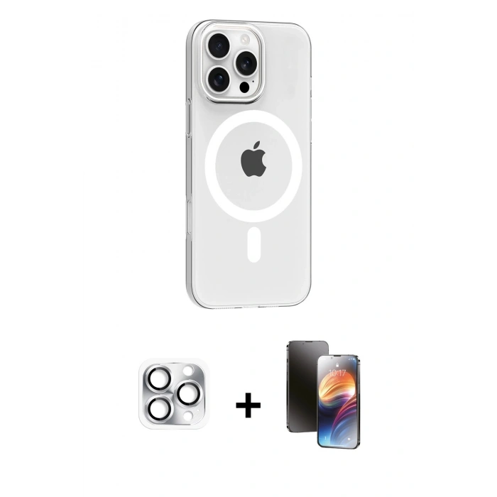 MARSİLYAN™- iPhone 16 Pro Max Kılıf Pusula Form Özel Seri - Siyah 3D Antistatik Mat Seramik Nano Ekran Koruyucu + Pers Alüminyum Kamera Lens - GS