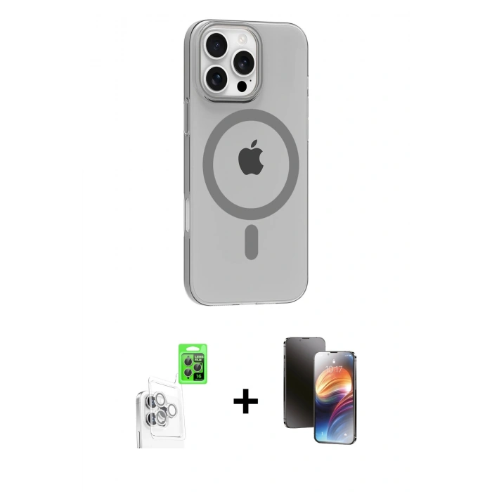 MARSİLYAN™- iPhone 16 Pro Max Kılıf Pusula Form Özel Seri - Siyah 3D Antistatik Mat Seramik Nano Ekran Koruyucu + Raze Metal Kamera Lens - BZ