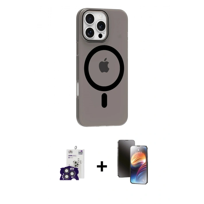 MARSİLYAN™- iPhone 16 Pro Max Kılıf Pusula Form Özel Seri - Siyah 3D Antistatik Mat Seramik Nano Ekran Koruyucu + Bilvis Titan Kamera Lens - TMGI