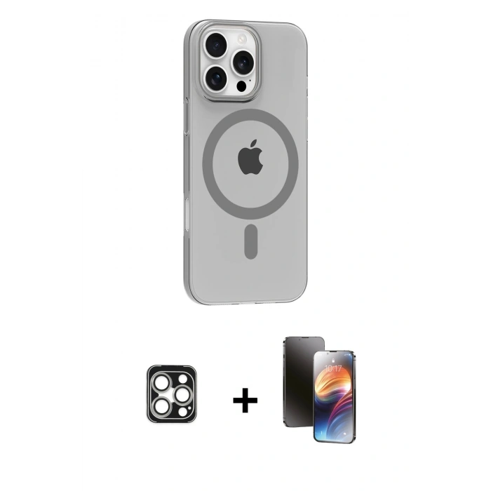 MARSİLYAN™- iPhone 16 Pro Max Kılıf Pusula Form Özel Seri - Siyah 3D Antistatik Mat Seramik Nano Ekran Koruyucu + PVD Metal Kamera Lens - GS