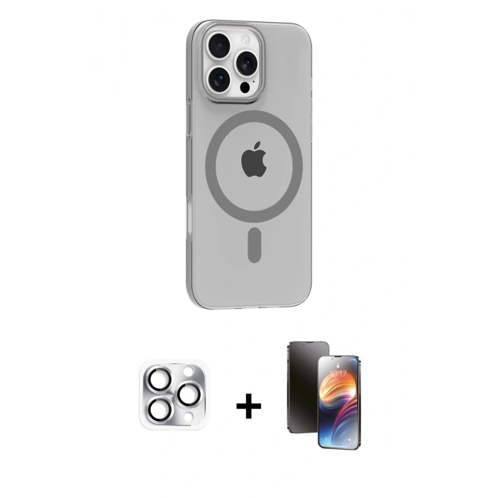 MARSİLYAN™- iPhone 16 Pro Max Kılıf Pusula Form Özel Seri - Siyah 3D Antistatik Mat Seramik Nano Ekran Koruyucu + Pers Alüminyum Kamera Lens - GS